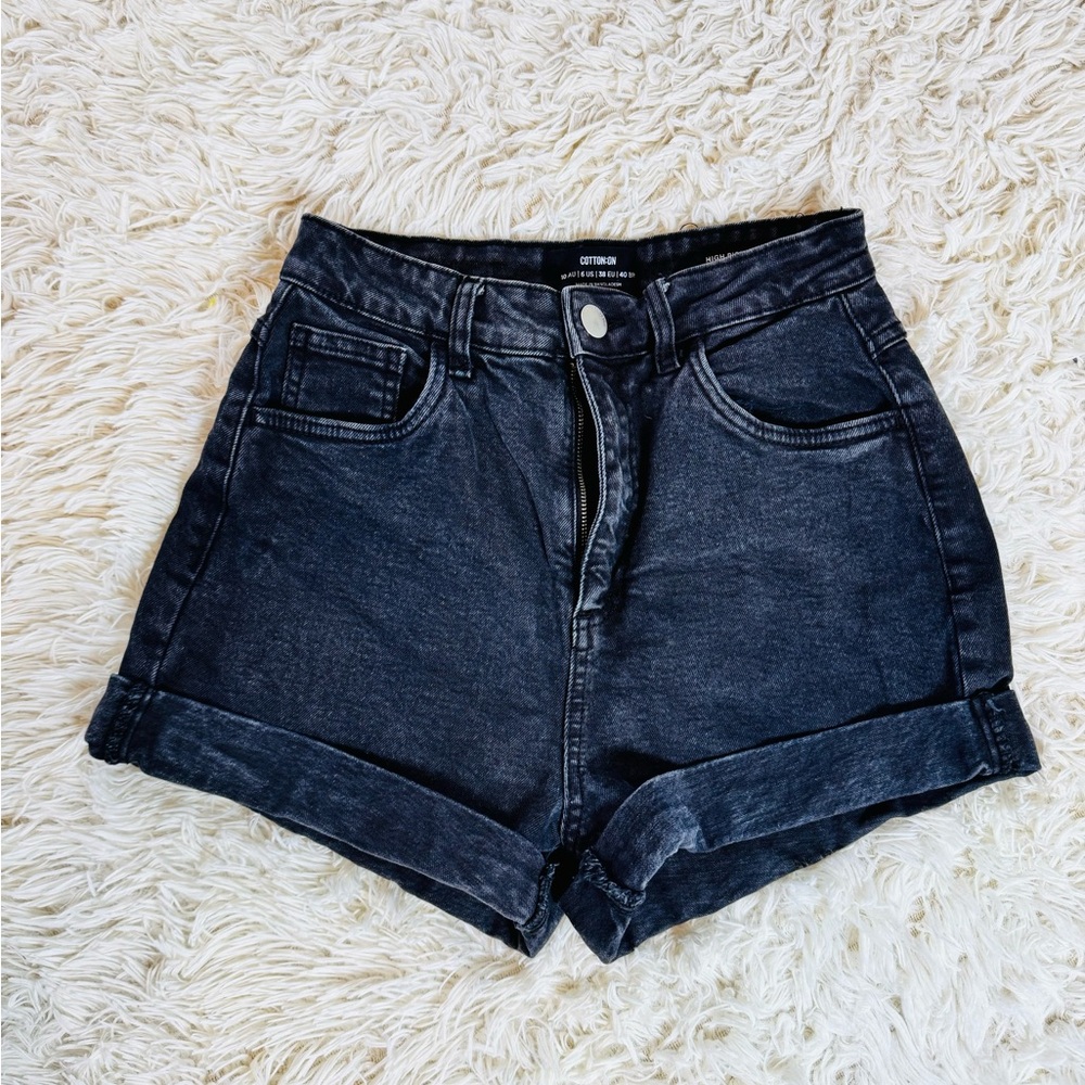 Cotton On Black Denim High Waisted Shorts
